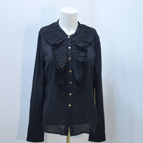 Blashe Black Ruffled Long Sleeve Blouse Size L NWT - Picture 3 of 5